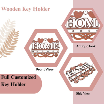 Decorative Wooden HOME Key Holder with Birds & Heart Design