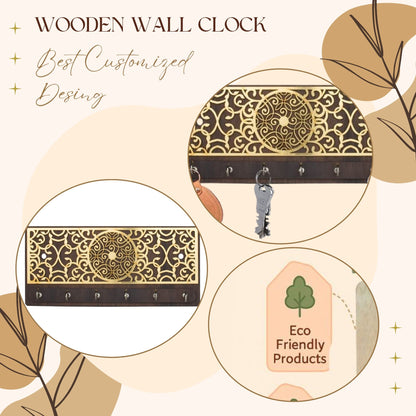 Wooden Key Holder with Golden Peacock Mandala Design