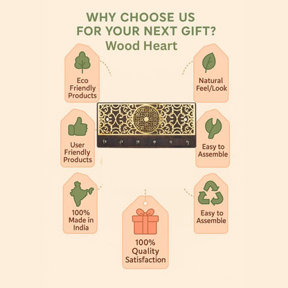 Wooden Key Holder with Golden Peacock Mandala Design