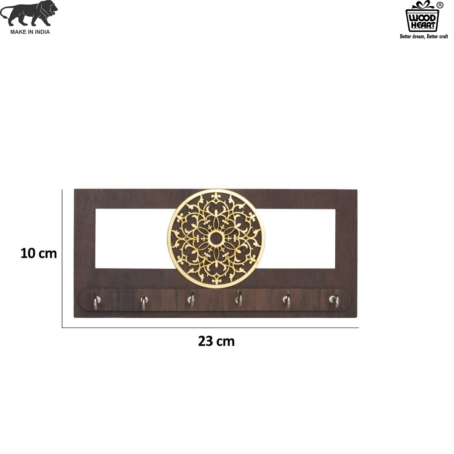 Elegant Wooden Key Holder with Golden Floral Mandala