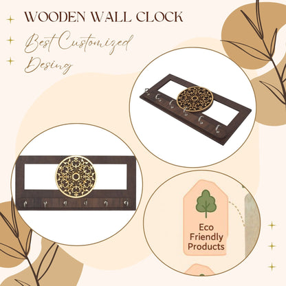 Elegant Wooden Key Holder with Golden Floral Mandala