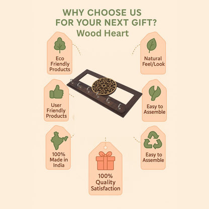 Elegant Wooden Key Holder with Golden Floral Mandala