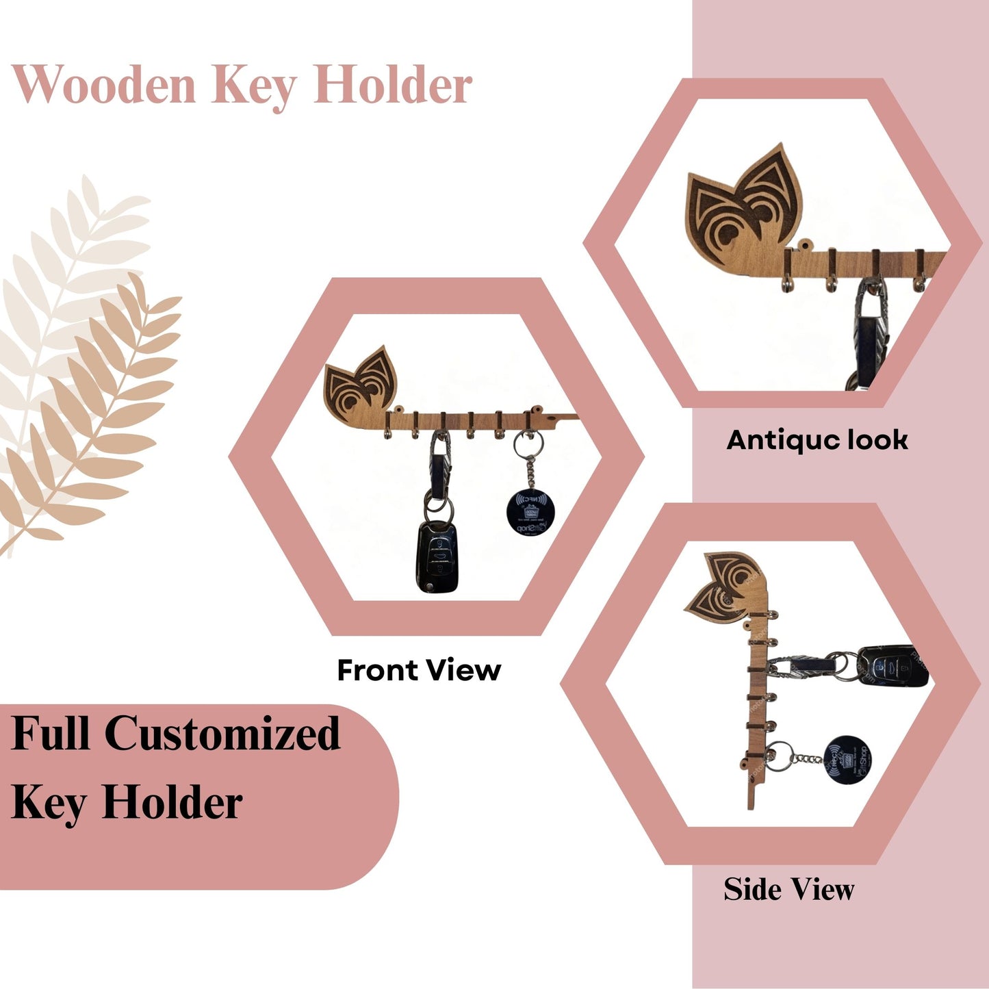 Wooden Owl-Themed Key Holder – 7 Hooks