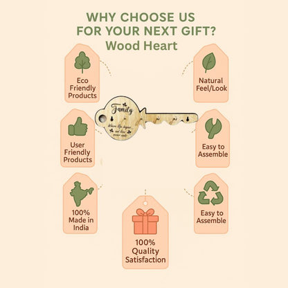 "Family" Quote Wooden Key Holder – Key-Shaped Wall Organizer with 5 Hooks