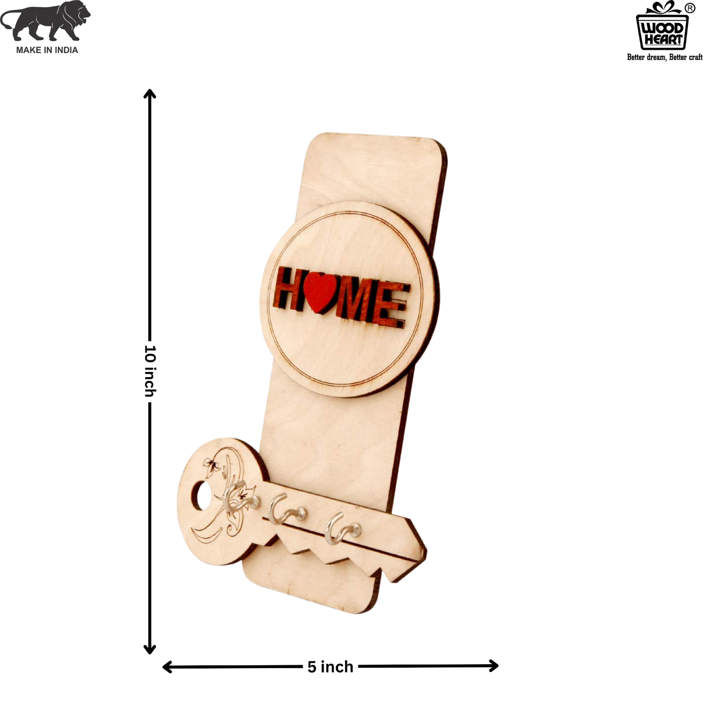 HeartKey Home Wooden Key Holder