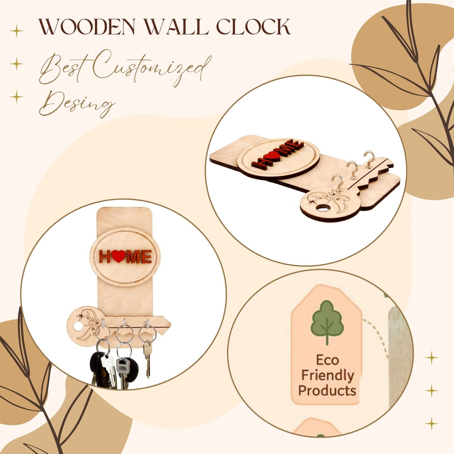 HeartKey Home Wooden Key Holder