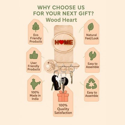 HeartKey Home Wooden Key Holder