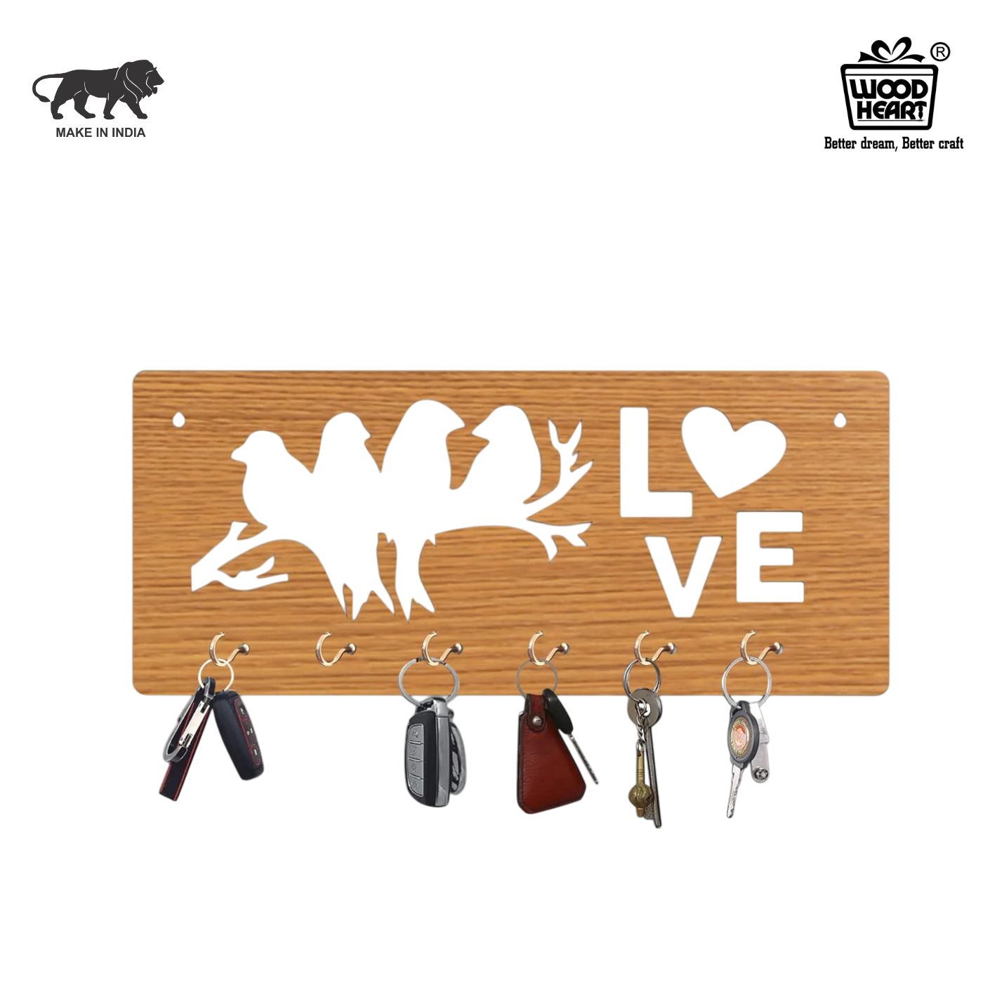 LoveBirds Wooden Wall Key Holder