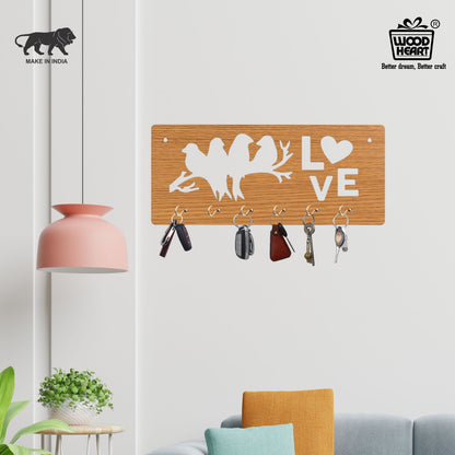 LoveBirds Wooden Wall Key Holder