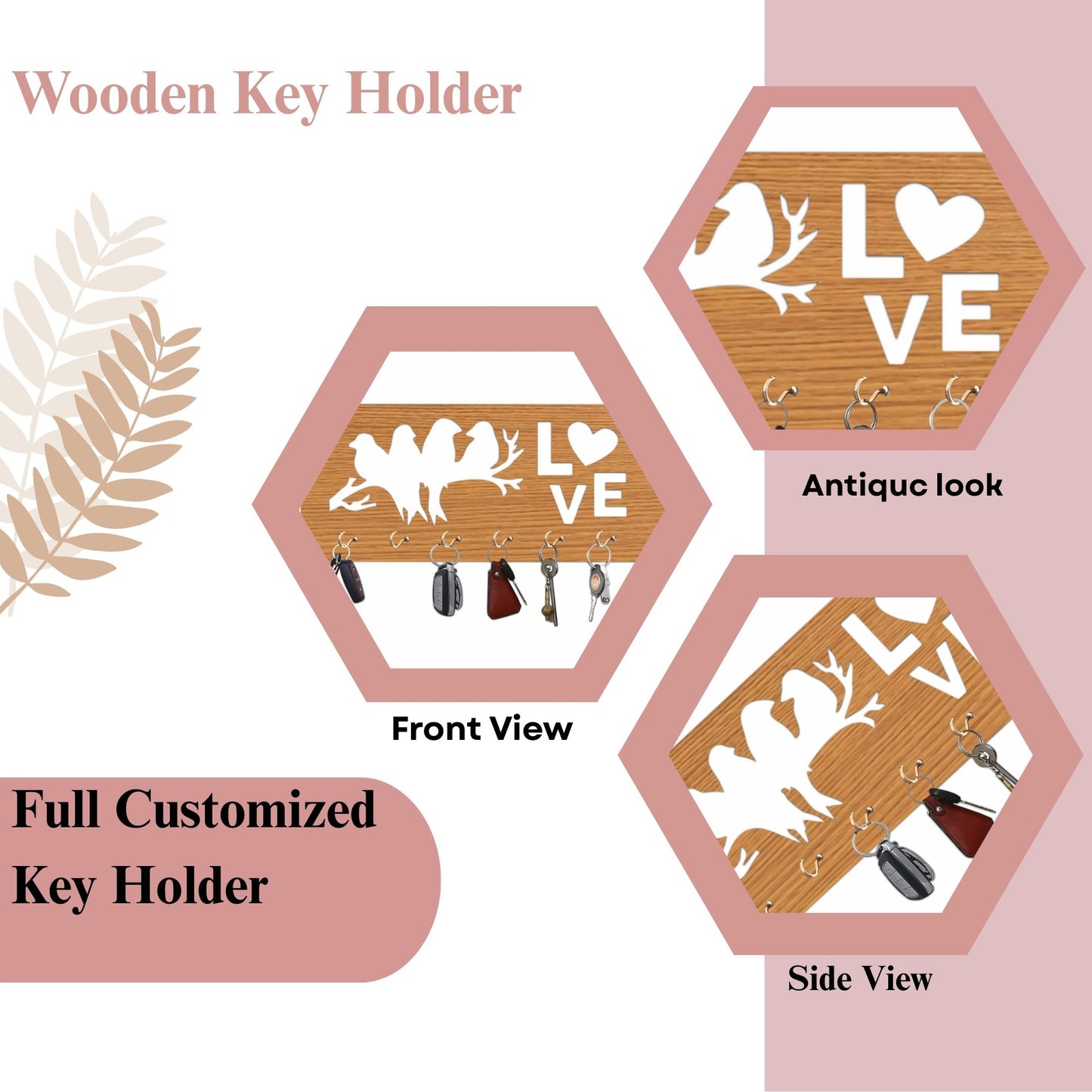 LoveBirds Wooden Wall Key Holder
