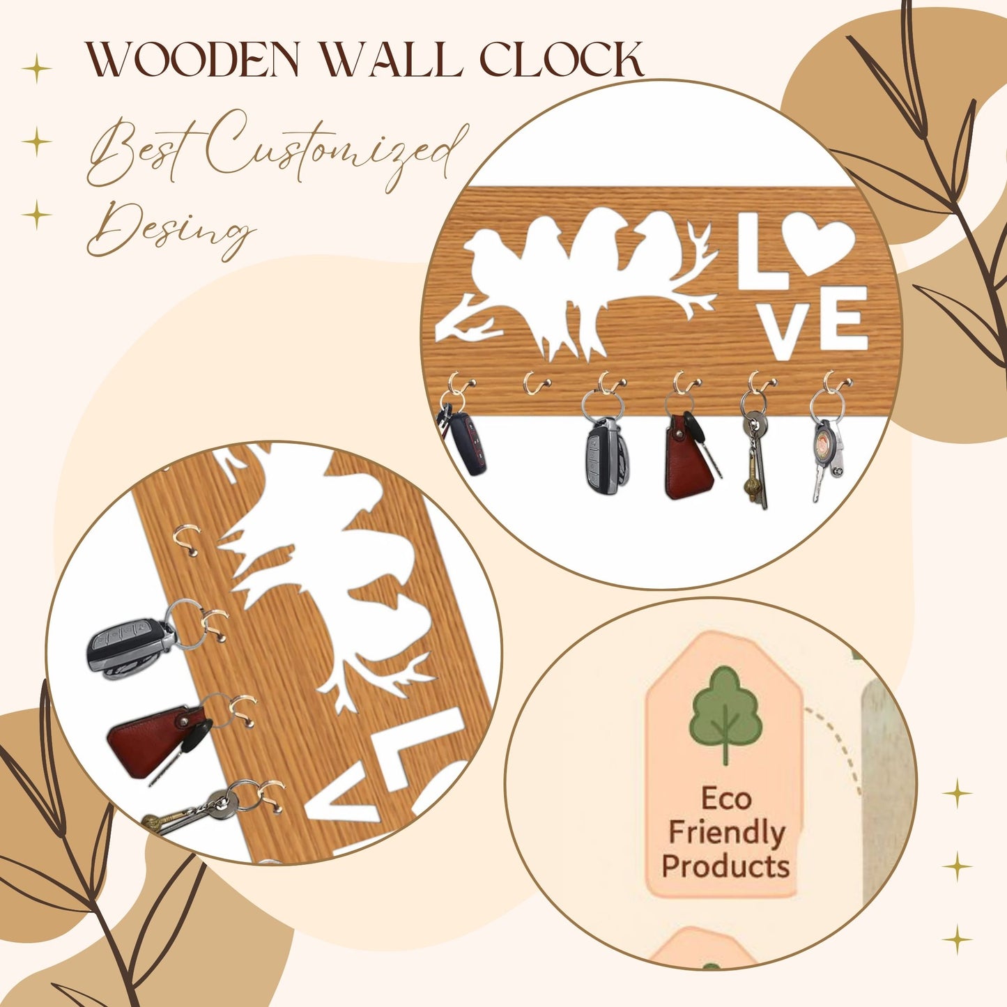 LoveBirds Wooden Wall Key Holder