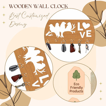LoveBirds Wooden Wall Key Holder