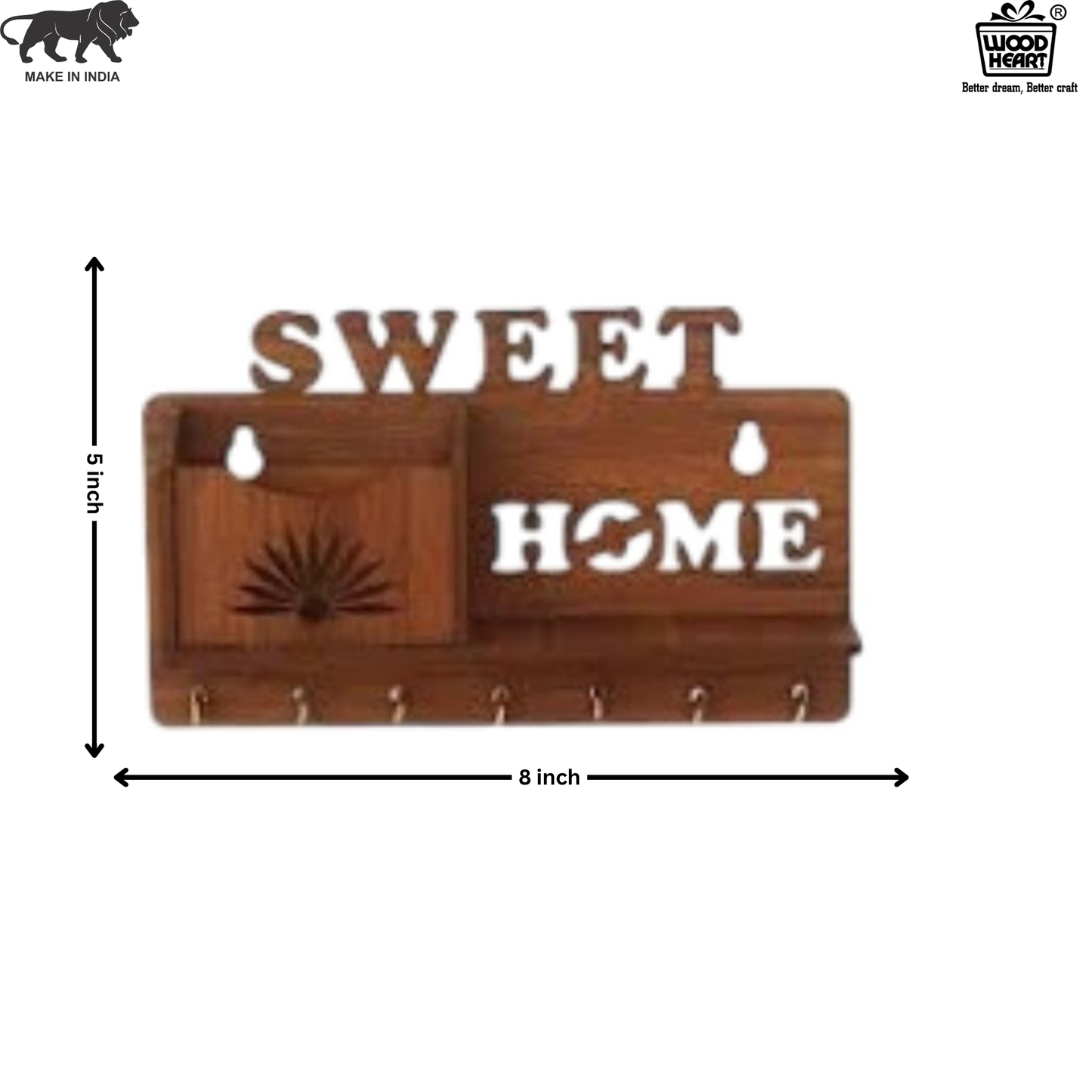SweetHome Wooden Key Holder with Mail Organizer