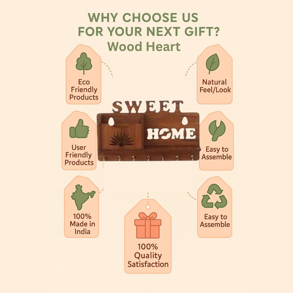 SweetHome Wooden Key Holder with Mail Organizer