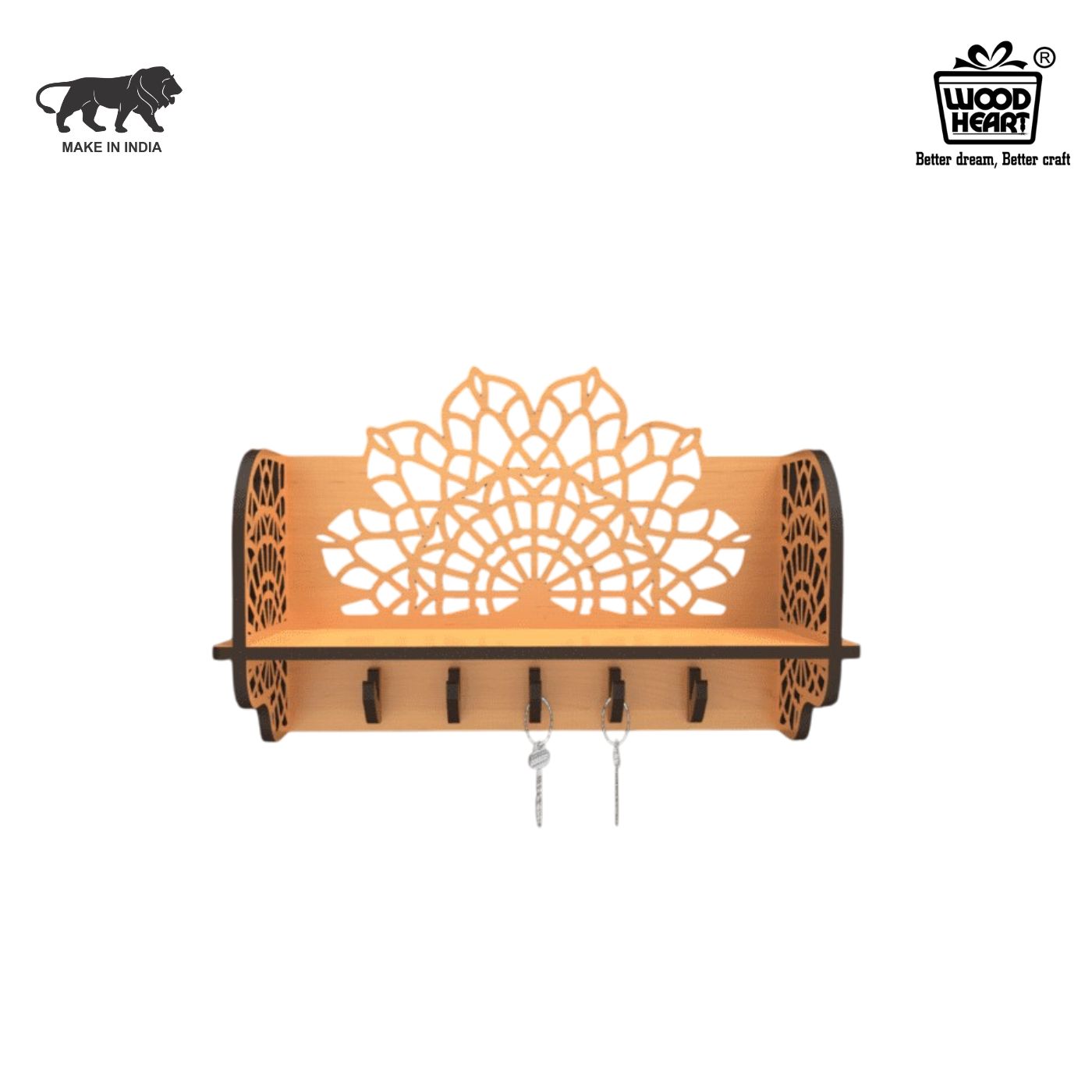 Mandala Art Wooden Key Holder with Shelf