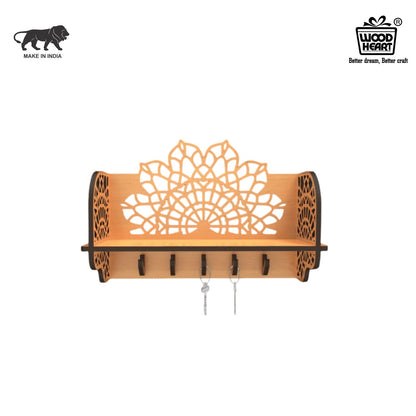 Mandala Art Wooden Key Holder with Shelf