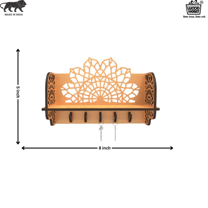 Mandala Art Wooden Key Holder with Shelf