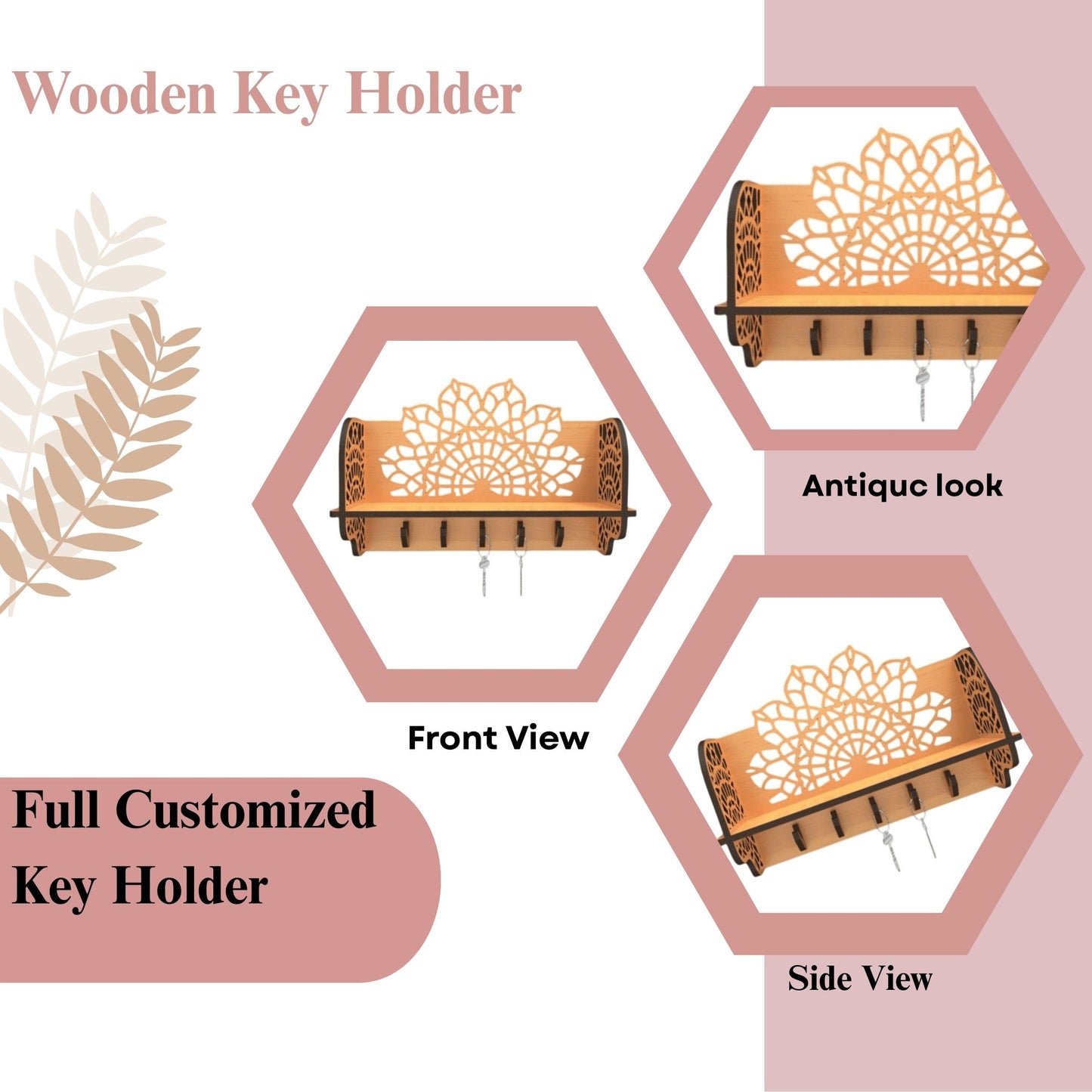 Mandala Art Wooden Key Holder with Shelf