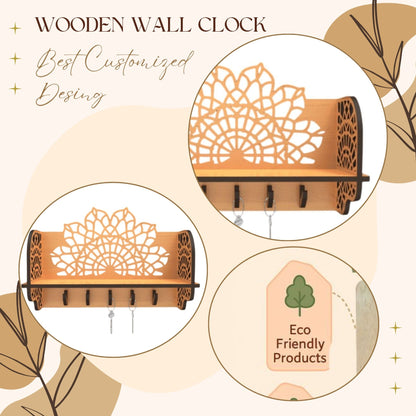 Mandala Art Wooden Key Holder with Shelf