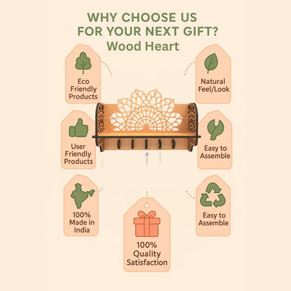 Mandala Art Wooden Key Holder with Shelf