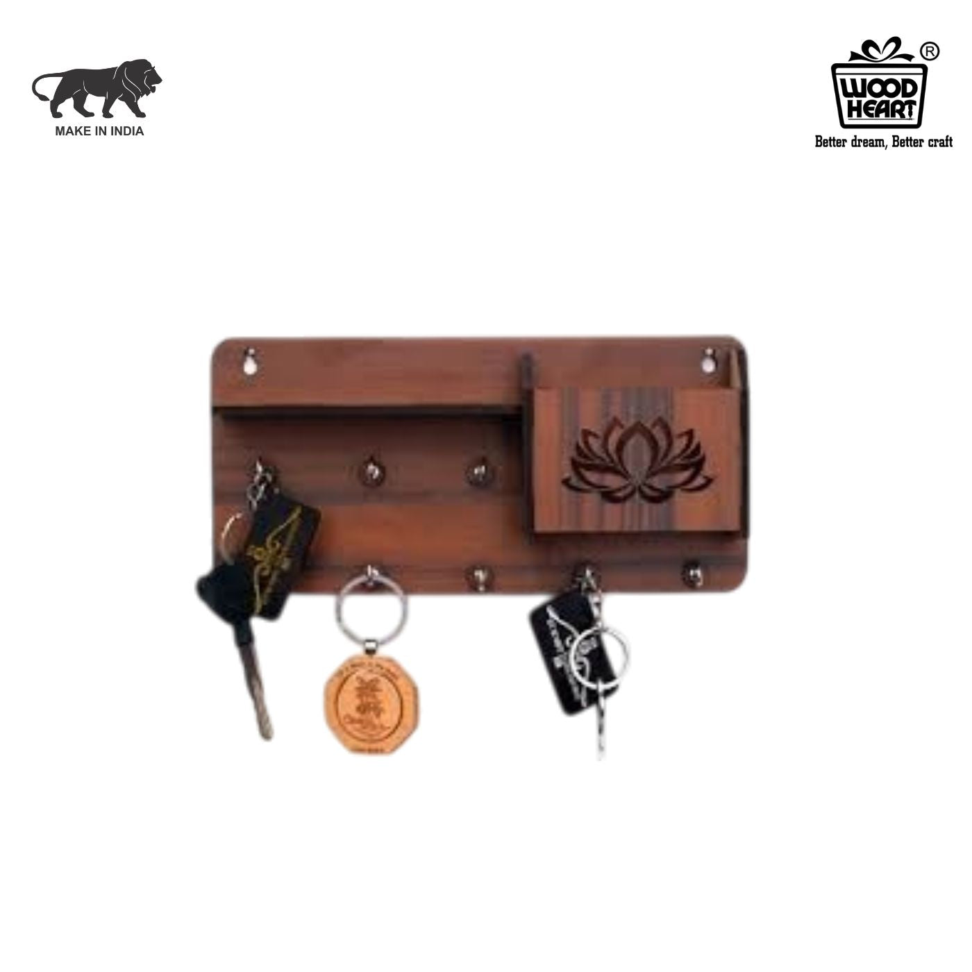 LotusBloom Wooden Key Holder with Mail Organiz