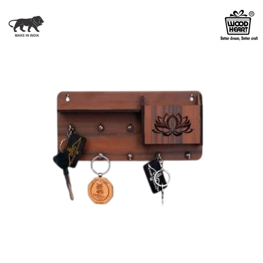 LotusBloom Wooden Key Holder with Mail Organiz
