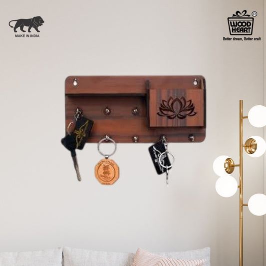 LotusBloom Wooden Key Holder with Mail Organiz