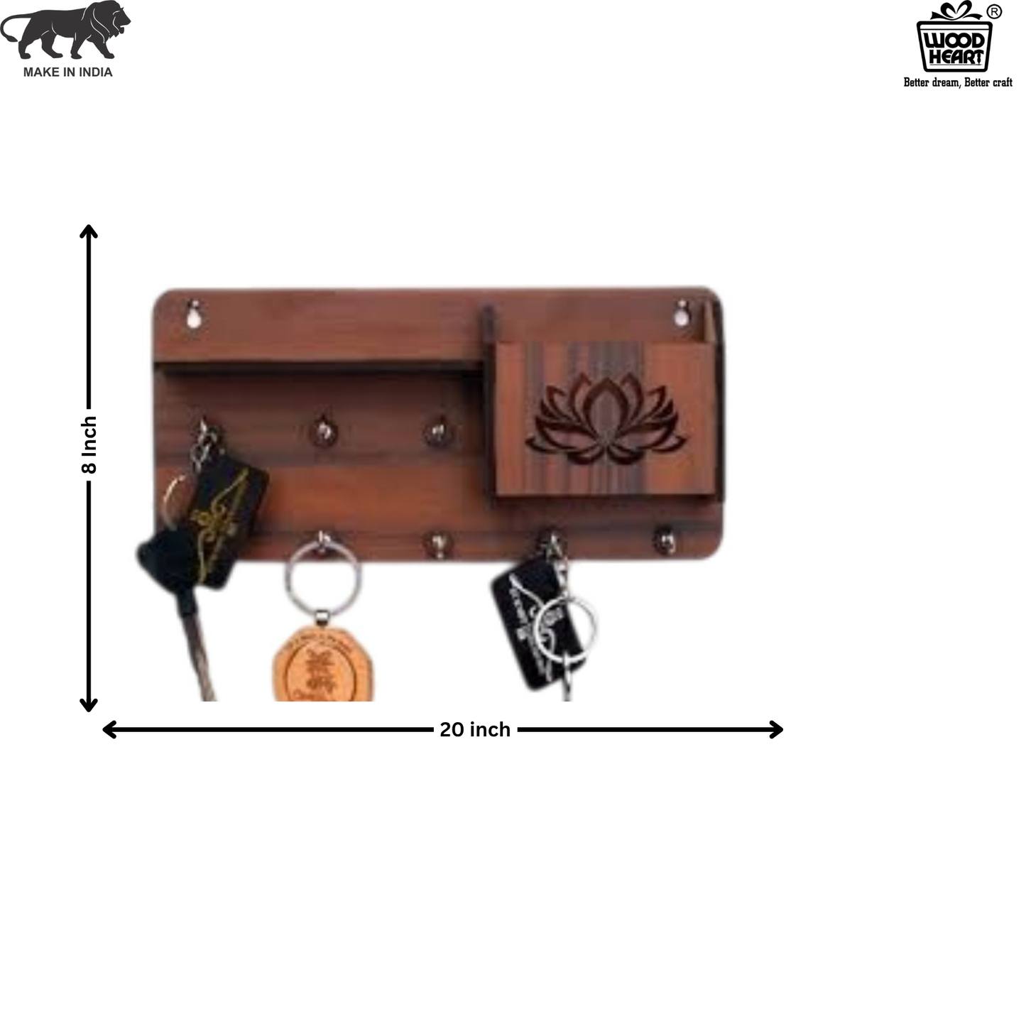 LotusBloom Wooden Key Holder with Mail Organiz
