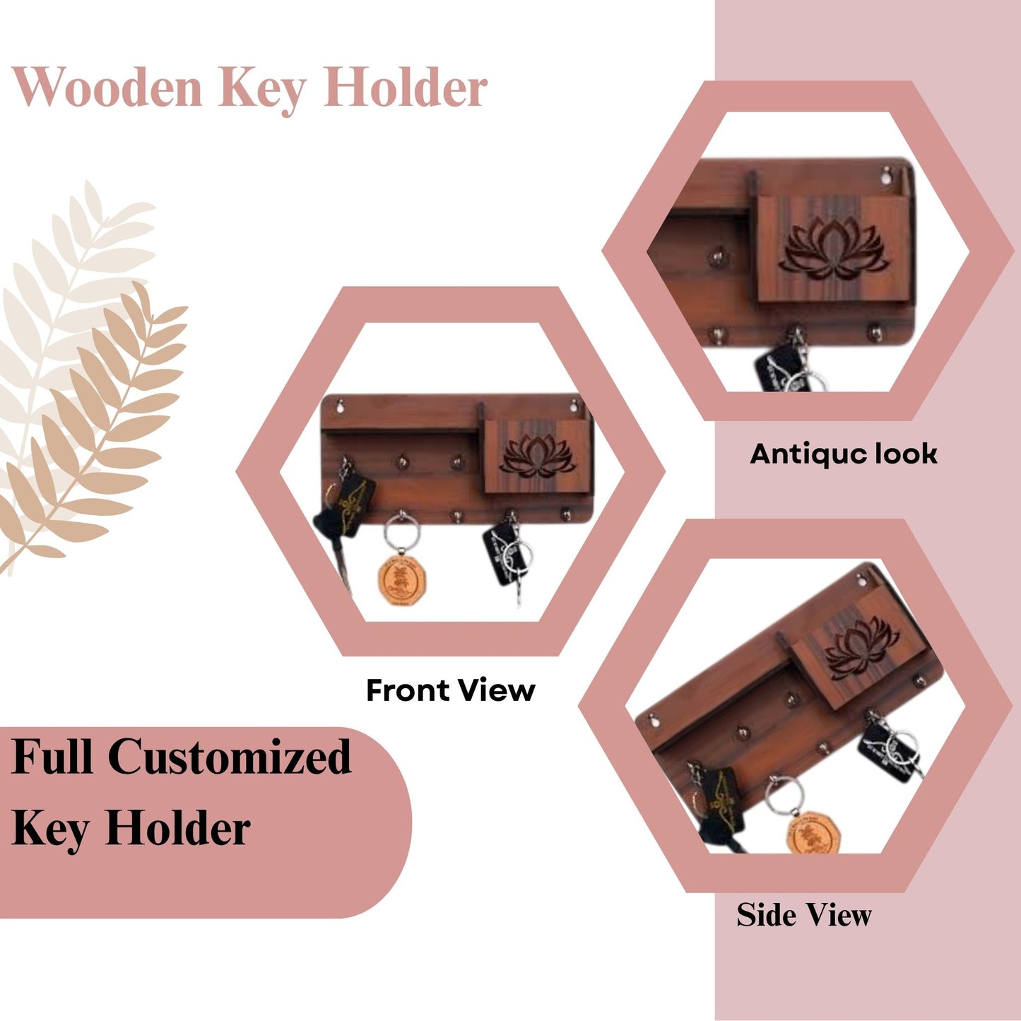 LotusBloom Wooden Key Holder with Mail Organiz
