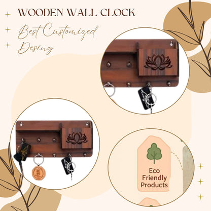 LotusBloom Wooden Key Holder with Mail Organiz