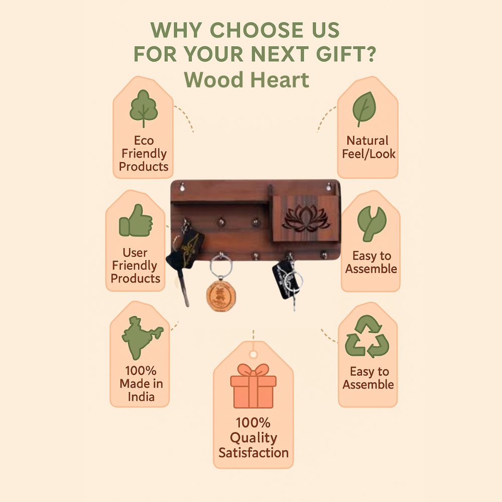 LotusBloom Wooden Key Holder with Mail Organiz