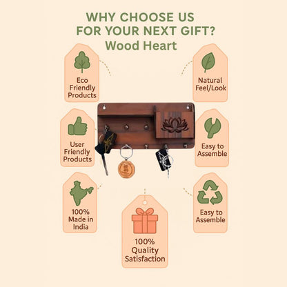 LotusBloom Wooden Key Holder with Mail Organiz