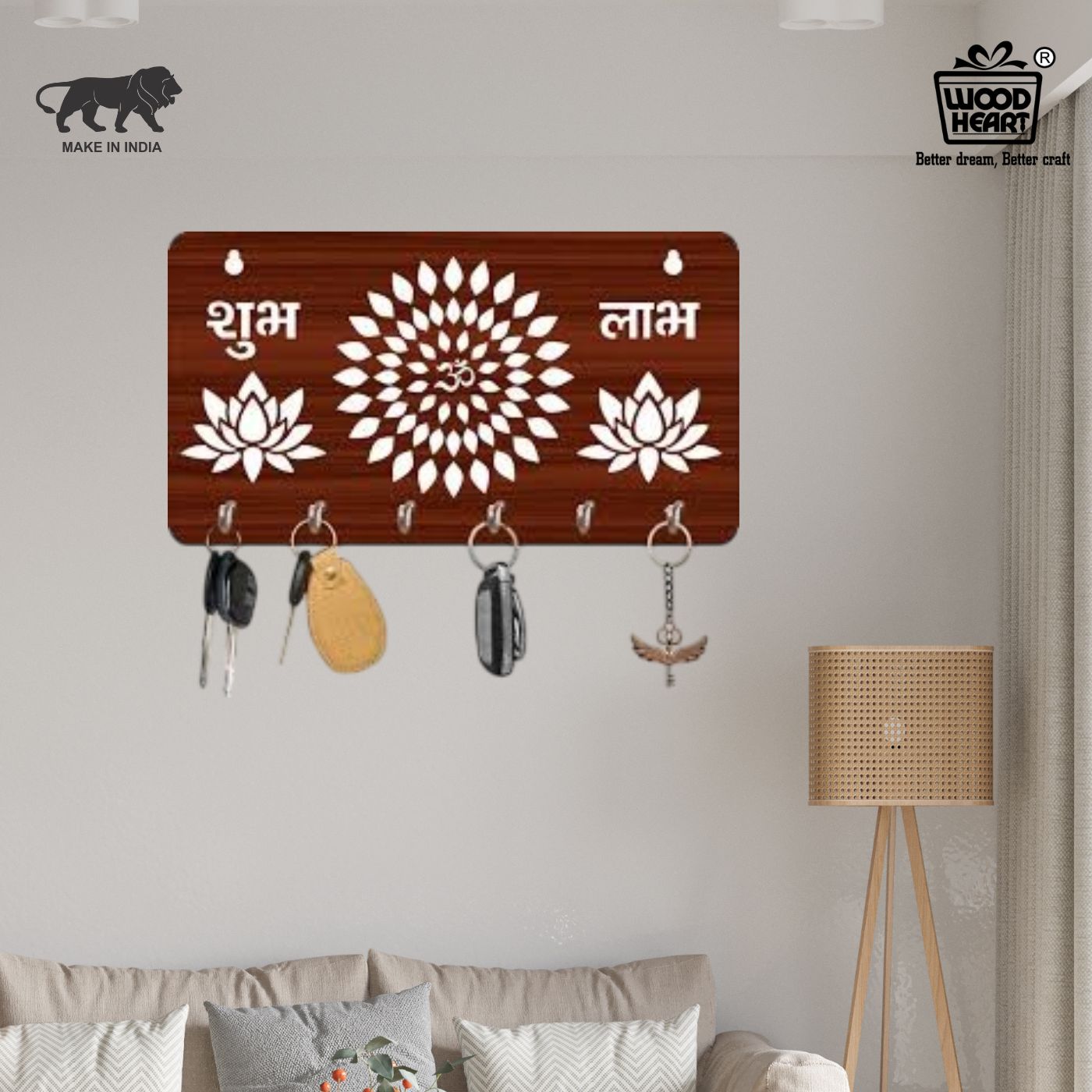 Shubh Labh Om Wooden Key Holder – Traditional Wall Décor