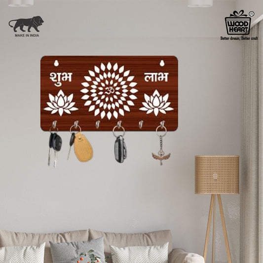 Shubh Labh Om Wooden Key Holder – Traditional Wall Décor