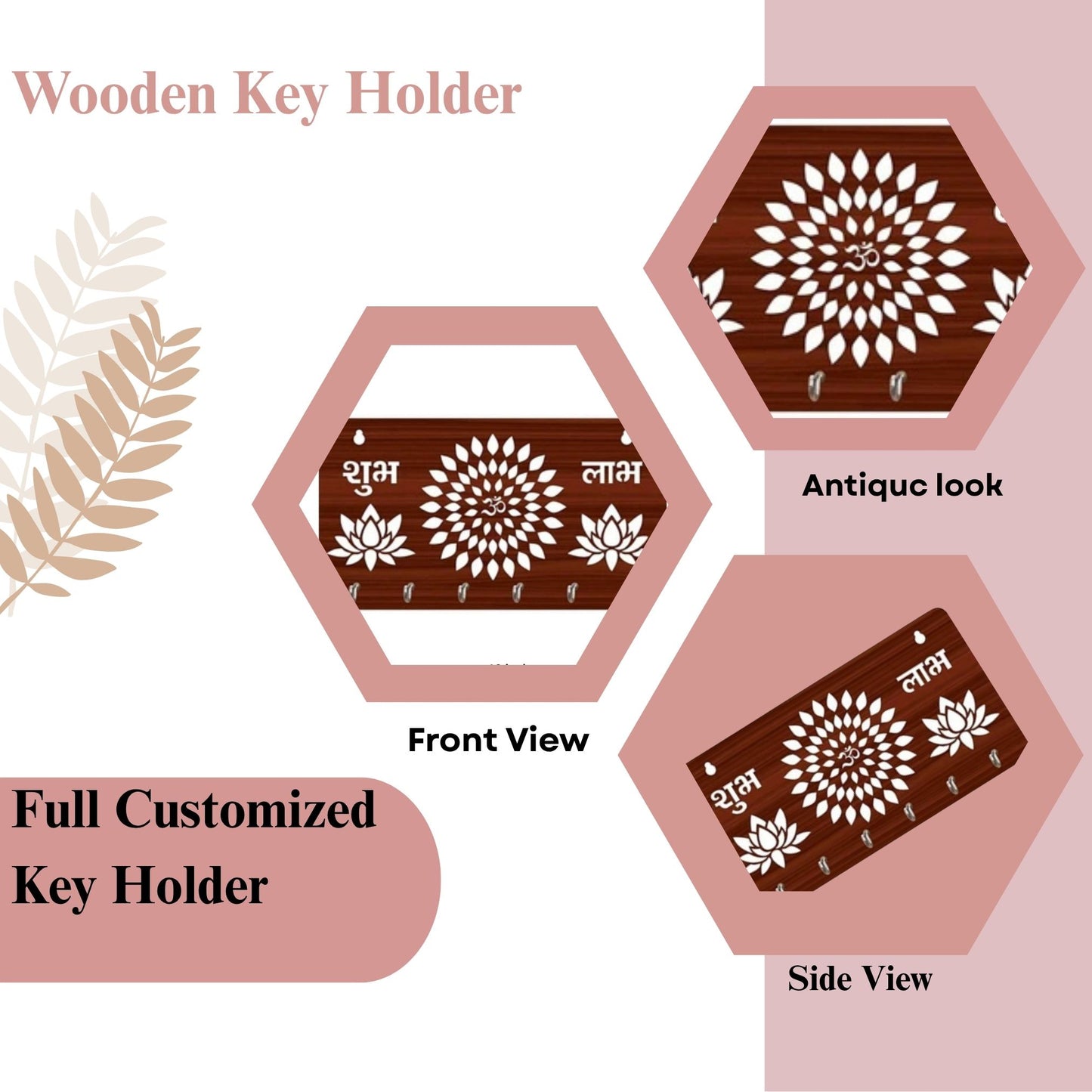 Shubh Labh Om Wooden Key Holder – Traditional Wall Décor