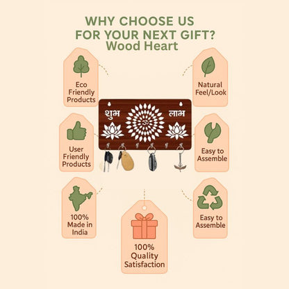 Shubh Labh Om Wooden Key Holder – Traditional Wall Décor