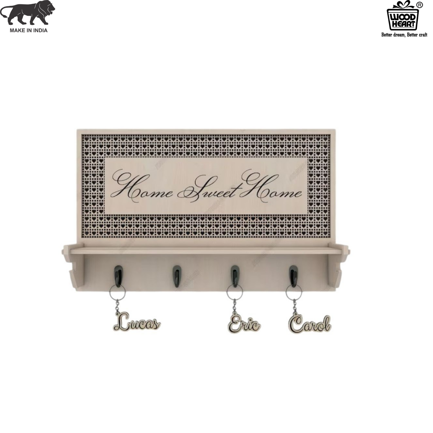 Home Sweet Home Designer Key Holder with Shelf – Beige Finish