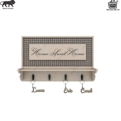 Home Sweet Home Designer Key Holder with Shelf – Beige Finish
