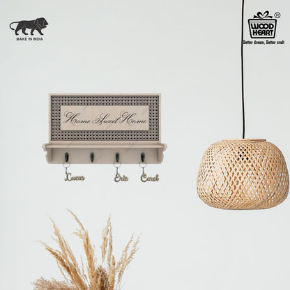 Home Sweet Home Designer Key Holder with Shelf – Beige Finish