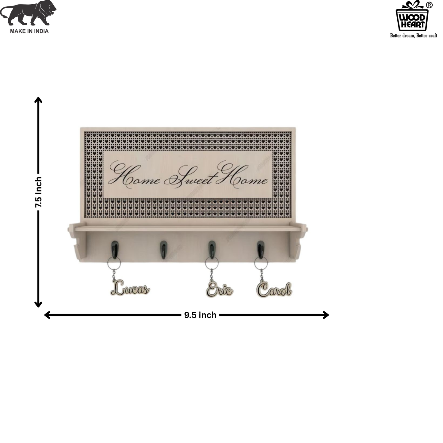 Home Sweet Home Designer Key Holder with Shelf – Beige Finish