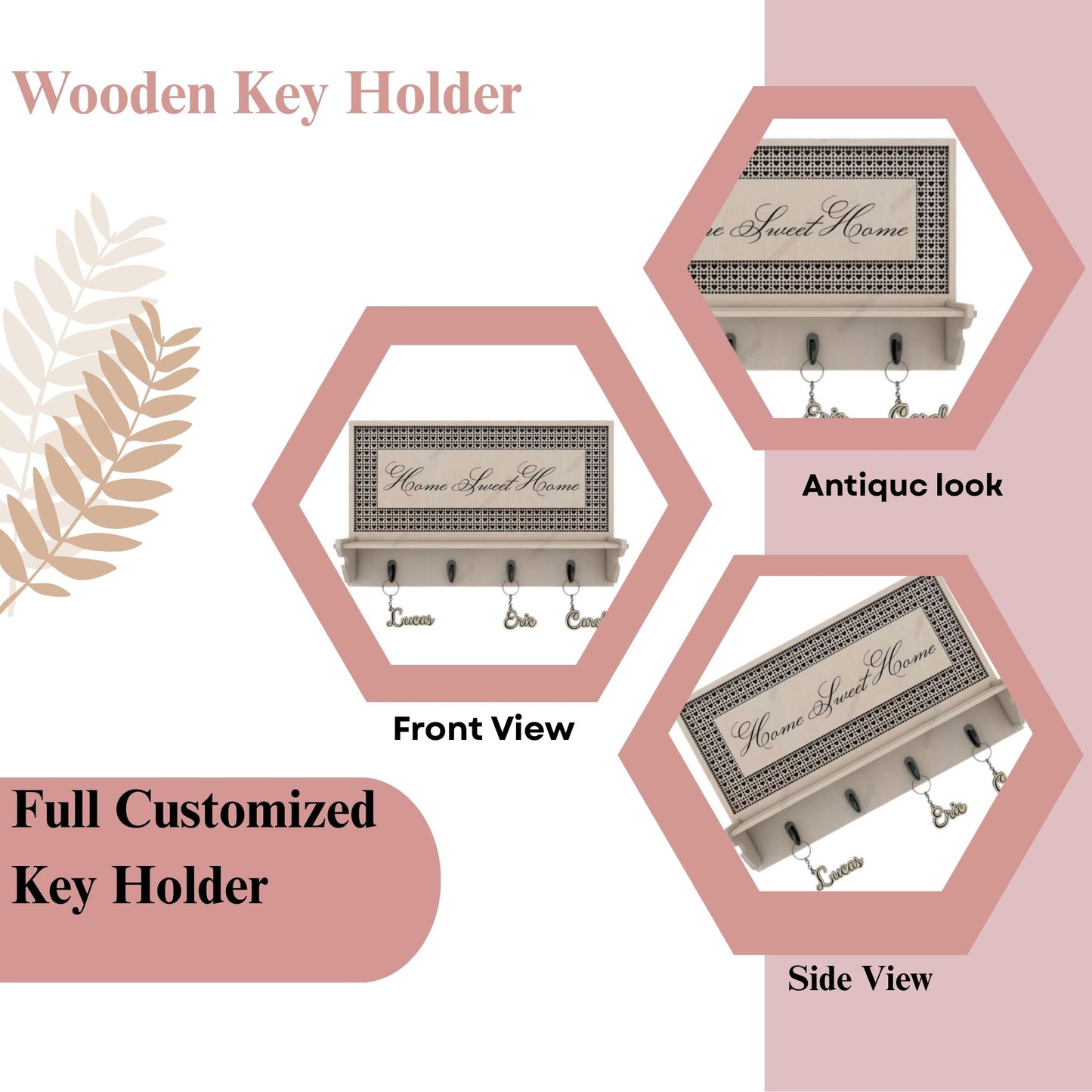 Home Sweet Home Designer Key Holder with Shelf – Beige Finish