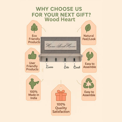 Home Sweet Home Designer Key Holder with Shelf – Beige Finish