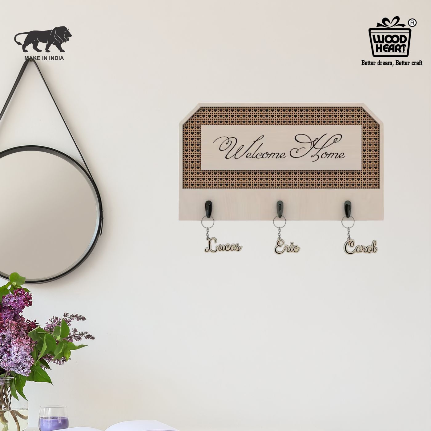 Welcome Home Decorative Wooden Key Holder