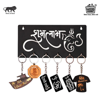 Wooden “Shubh Labh” Ganesha Key Holder – Wall Mount Organizer