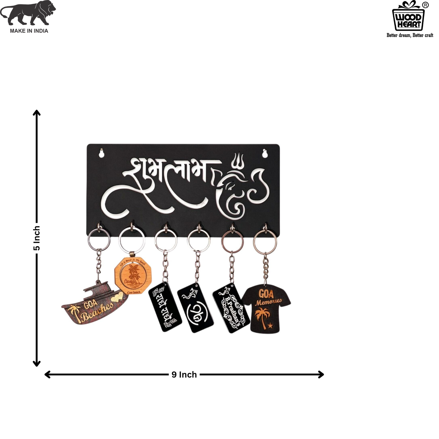 Wooden “Shubh Labh” Ganesha Key Holder – Wall Mount Organizer