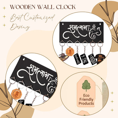 Wooden “Shubh Labh” Ganesha Key Holder – Wall Mount Organizer