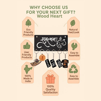 Wooden “Shubh Labh” Ganesha Key Holder – Wall Mount Organizer