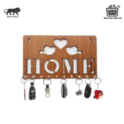 Wooden “HOME” Love Birds Key Holder – Wall Mounted Organizer
