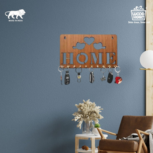 Wooden “HOME” Love Birds Key Holder – Wall Mounted Organizer