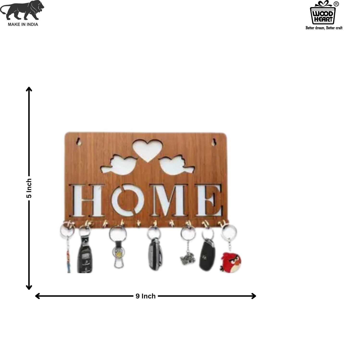Wooden “HOME” Love Birds Key Holder – Wall Mounted Organizer